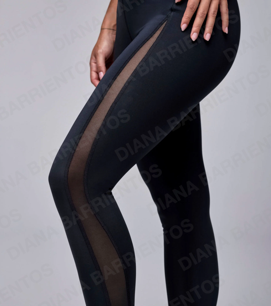 STRONG iD High Waisted Ankle Legging With Mesh Insert Bold Black