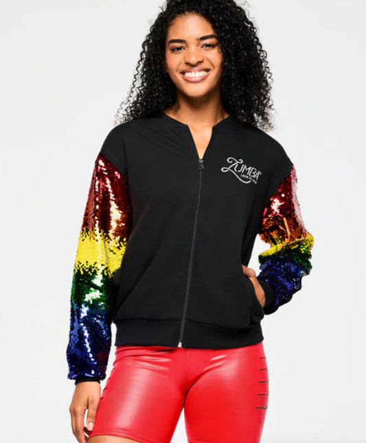 Zumba Bomber Jacket With Sequin Sleeves