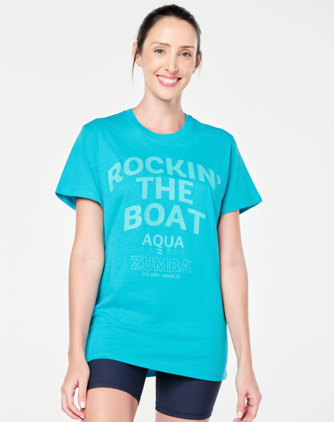 Aqua Zumba Crew Neck Tee - Aqua Blue