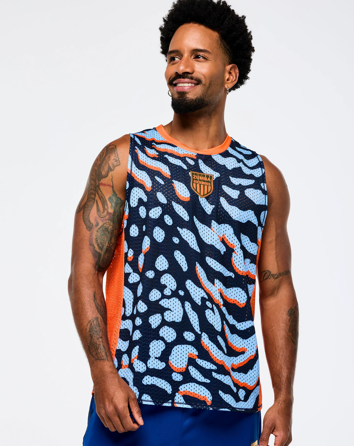 Victory Crew Neck Muscle Tank - Navy/Light Blue Orange