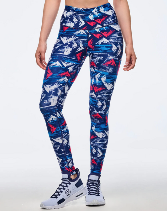 Apres Zumba High Waisted Ankle Leggings - Blue/White