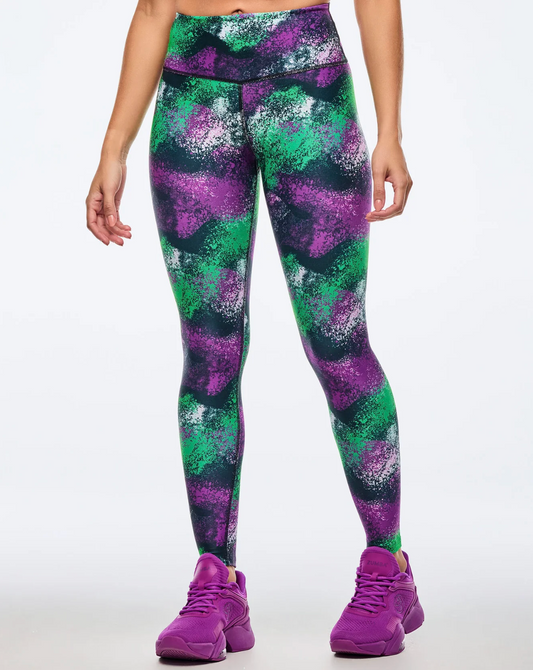 Apres Zumba High Waisted Ankle Leggings - Green/ Purple