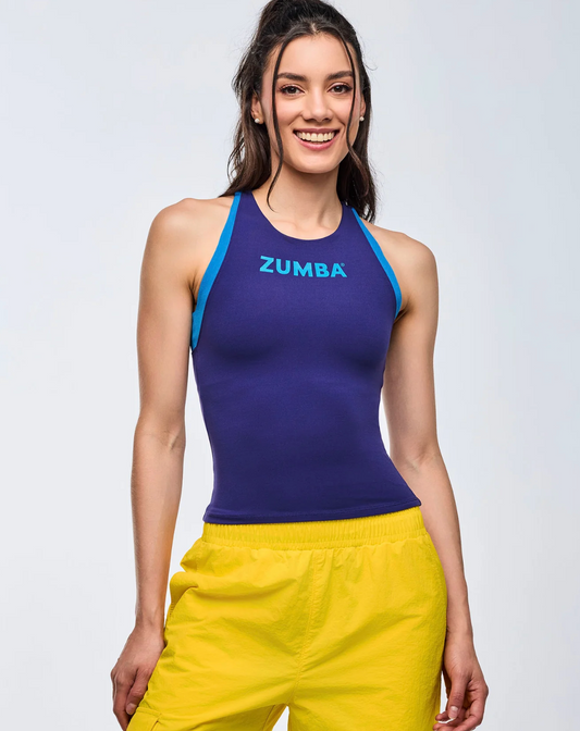 Apres Zumba High Neck Colorblock Tank - Soft Navy