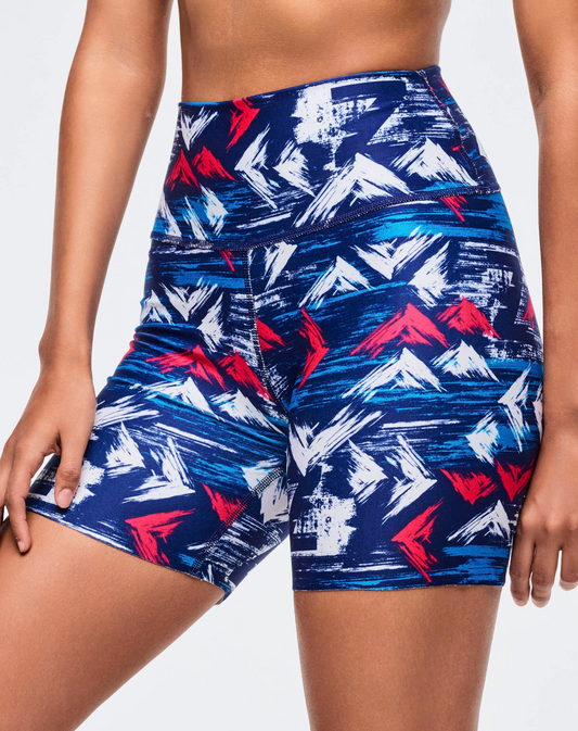 Apres Zumba High Waisted Biker Shorts - Blue/White