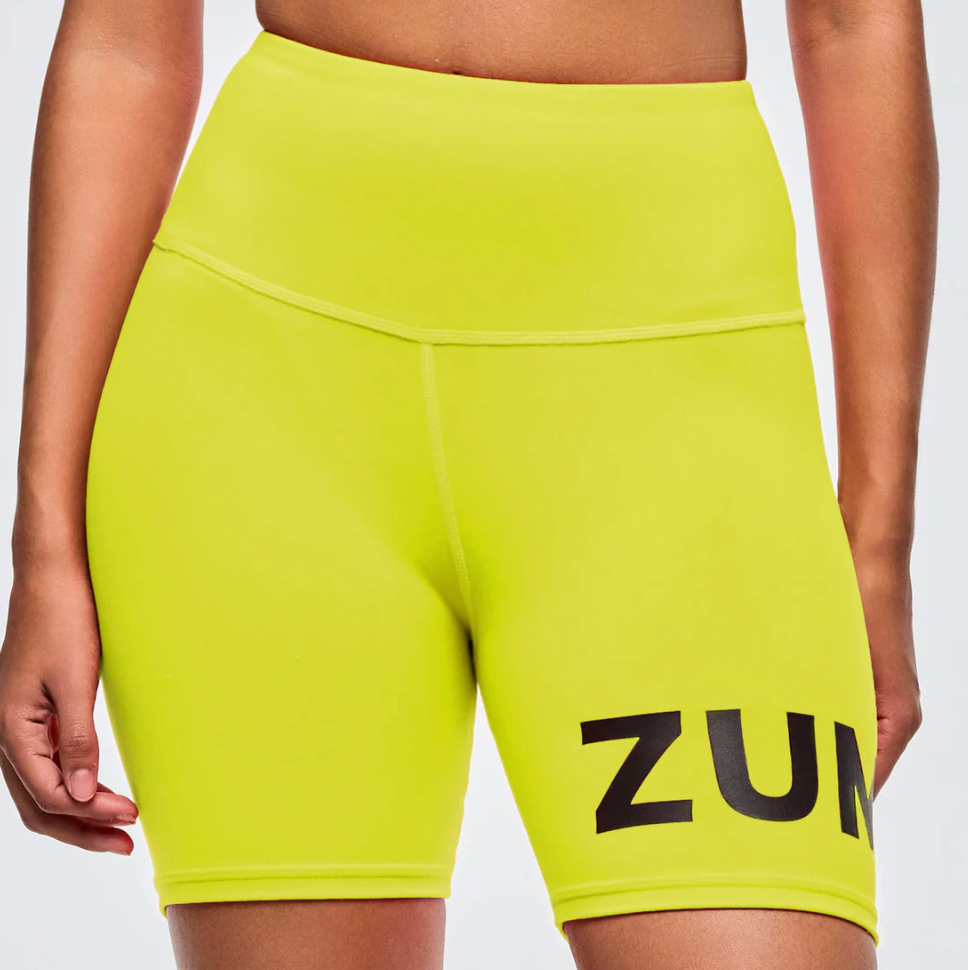 Neon High Waisted Biker Shorts - Caution