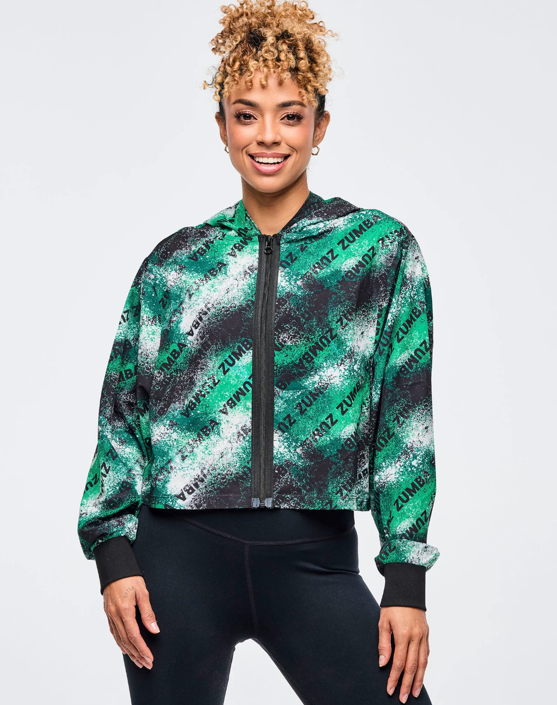 Apres Zumba Crop Woven Zip-Up Hoodie