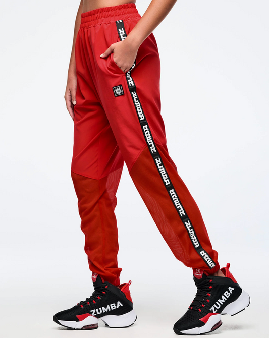 Eastern Flavor High Waisted Woven Track Pants With Mesh - Red