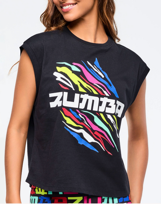 Eastern Flavor Extended Shoulder Loose Tank - Black