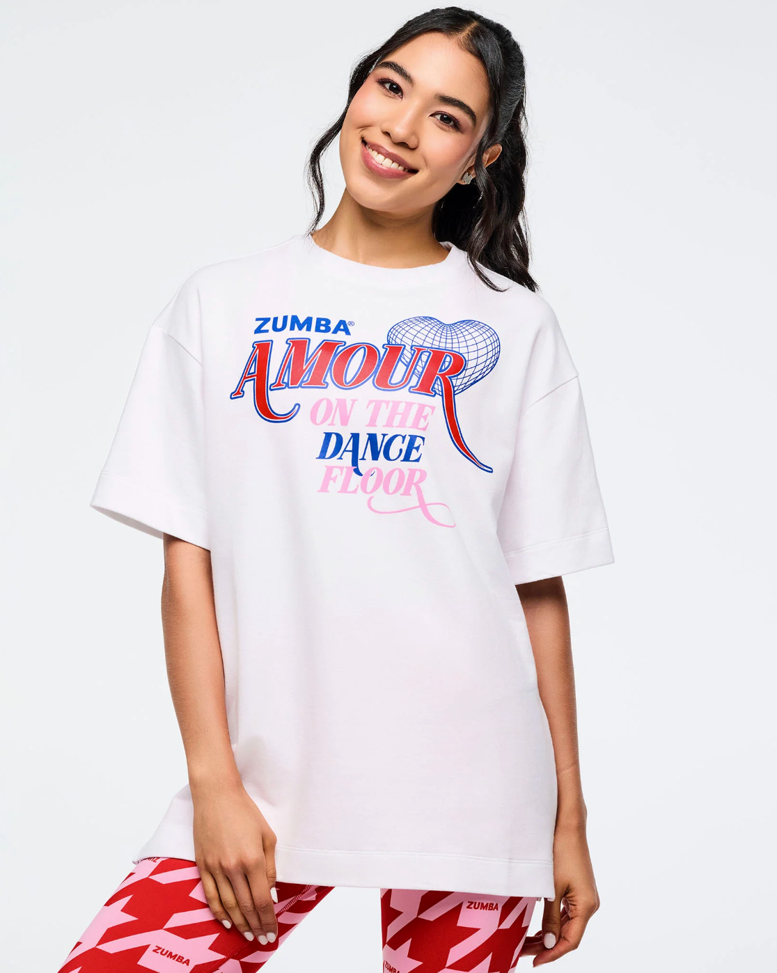 Zumba Amour Oversized Crew Neck Top - White