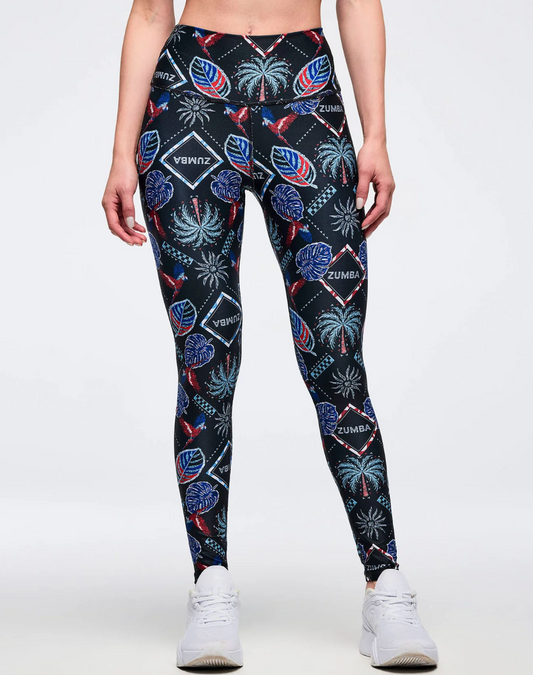 Latin Movement High Waisted Ankle Leggings - Blue/Red