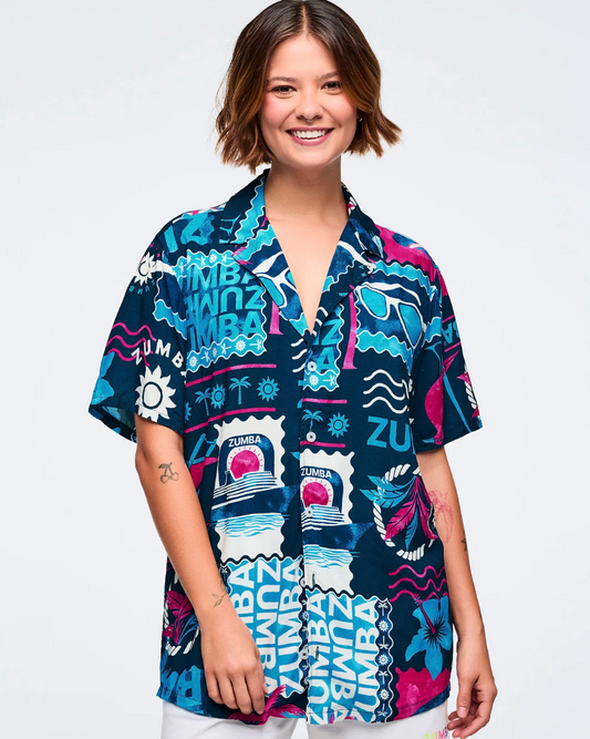 Zumba Cruise Unisex Short Sleeve Button Up