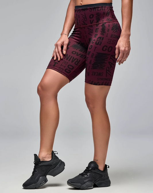 STRONG iD Z-Lift High Waisted Biker Shorts - Burgundy/Black