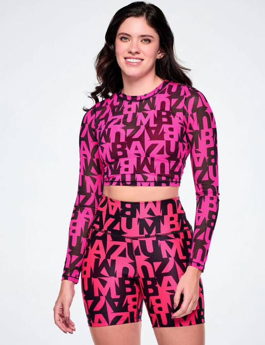 Ultrabright Long Sleeve Mesh Crop Top - Pink