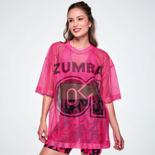 Ultrabright Oversized Mesh V-Neck Top - Pink