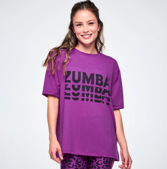 Ultrabright Mesh Boxy Top With Side Slits - Purple