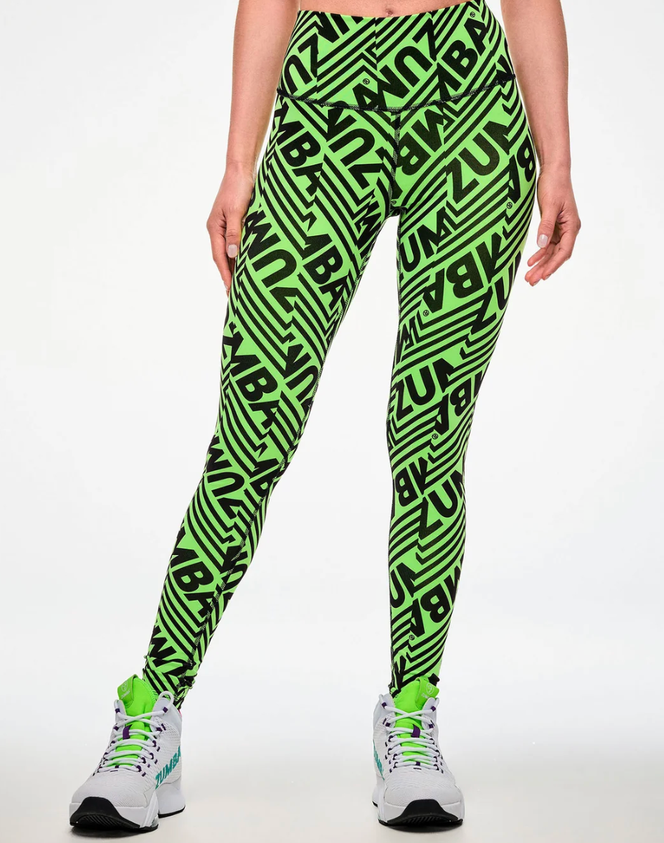 Electric Feel Z-Lift High Waisted Ankle Leggings - Green/Black