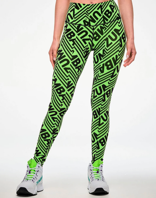 Electric Feel Z-Lift High Waisted Ankle Leggings - Green/Black