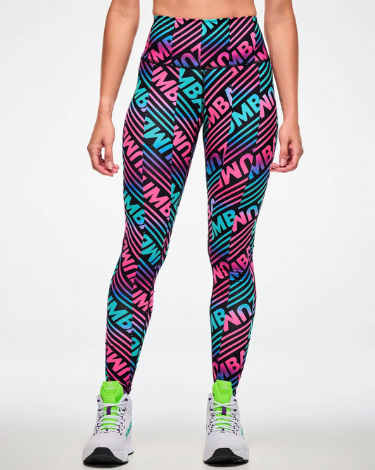 Electric Feel Z-Lift High Waisted Ankle Leggings - Blue/Pink
