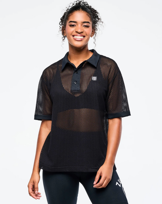 Zumba Basic Oversized Mesh Polo - Black