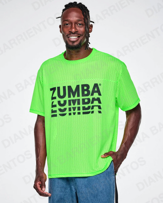 Ultrabright Mesh Boxy Top With Side Slits - Green