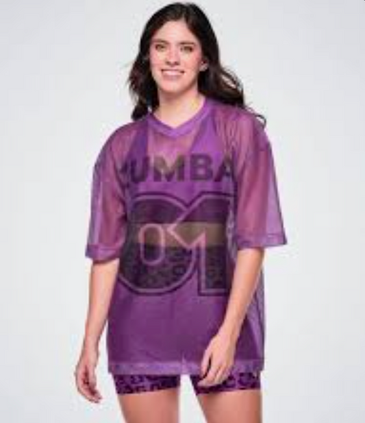 Ultrabright Oversized Mesh V-Neck Top Purple