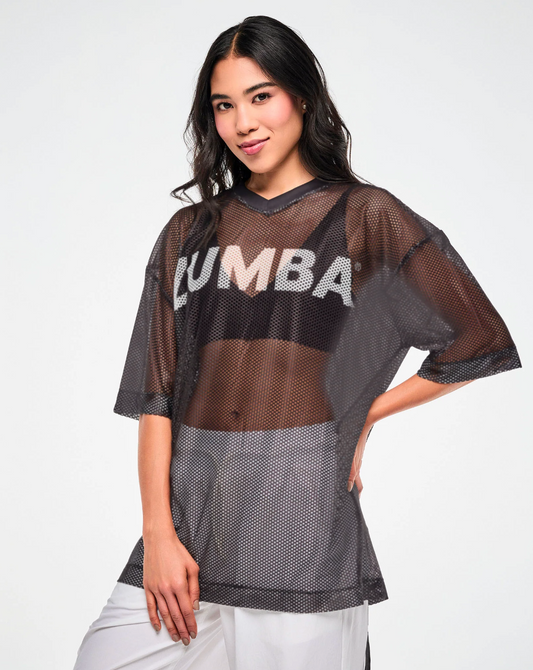 Zumba Basic Oversized Mesh V-Neck Top - Black