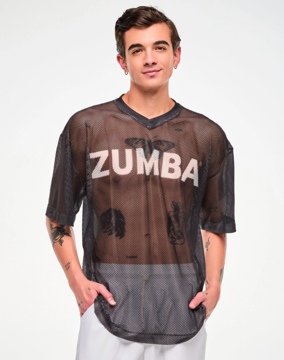 Zumba Basic Oversized Mesh V-Neck Top - Black