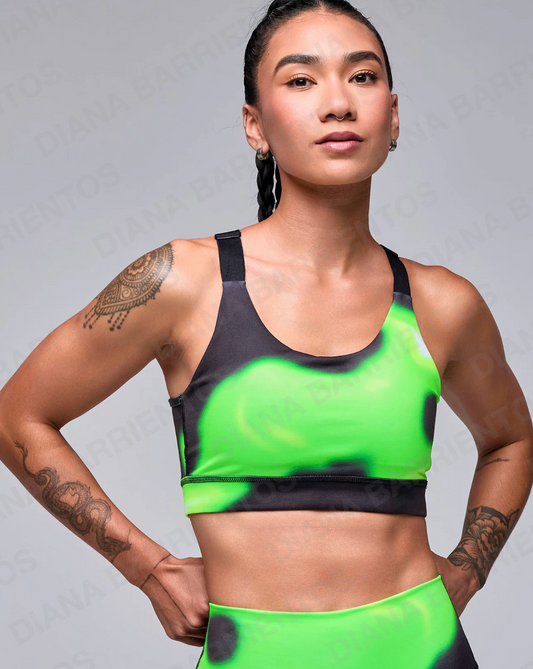 STRONG iD Z-Lift Scoop Neck Adjustable Bra - Black/Green