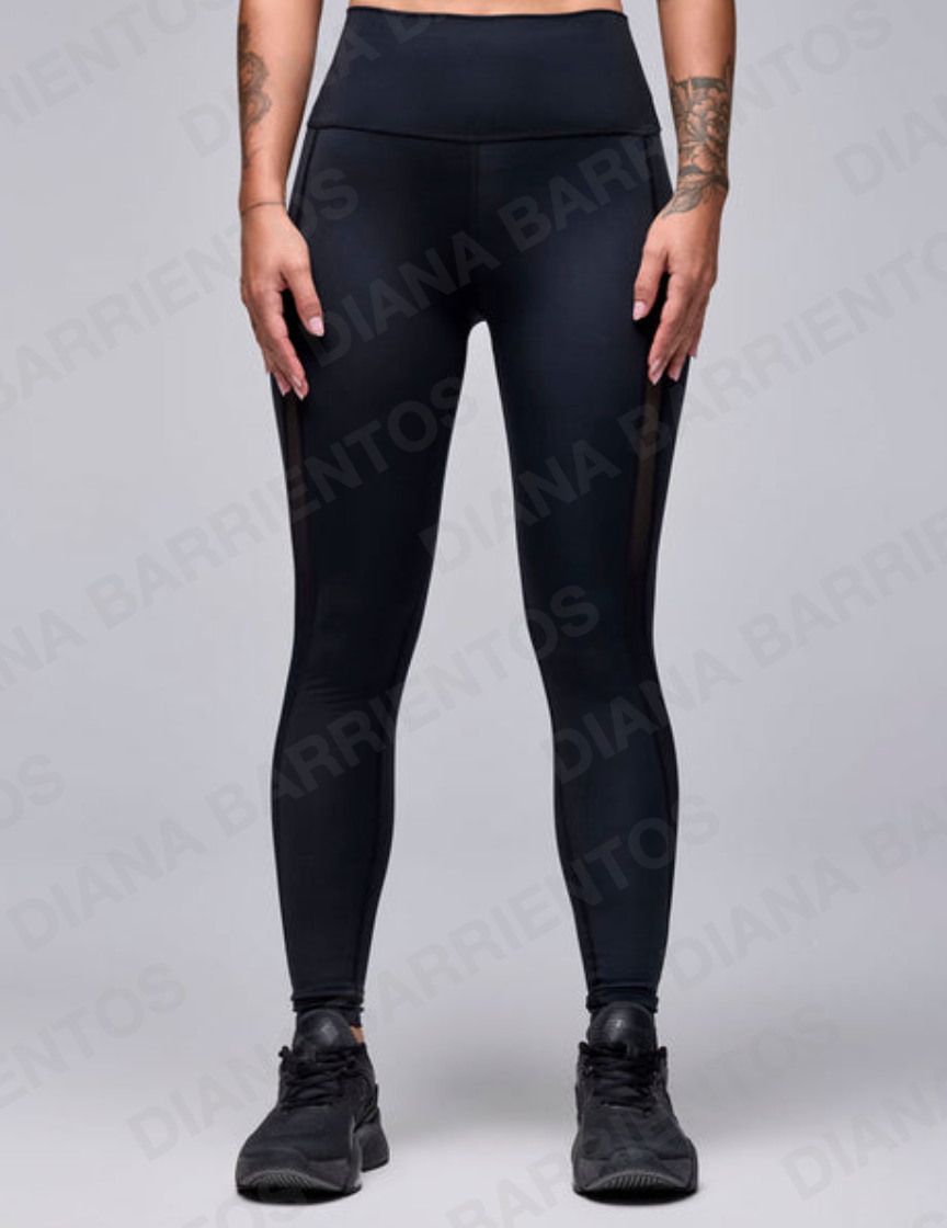 STRONG iD High Waisted Ankle Legging With Mesh Insert Bold Black