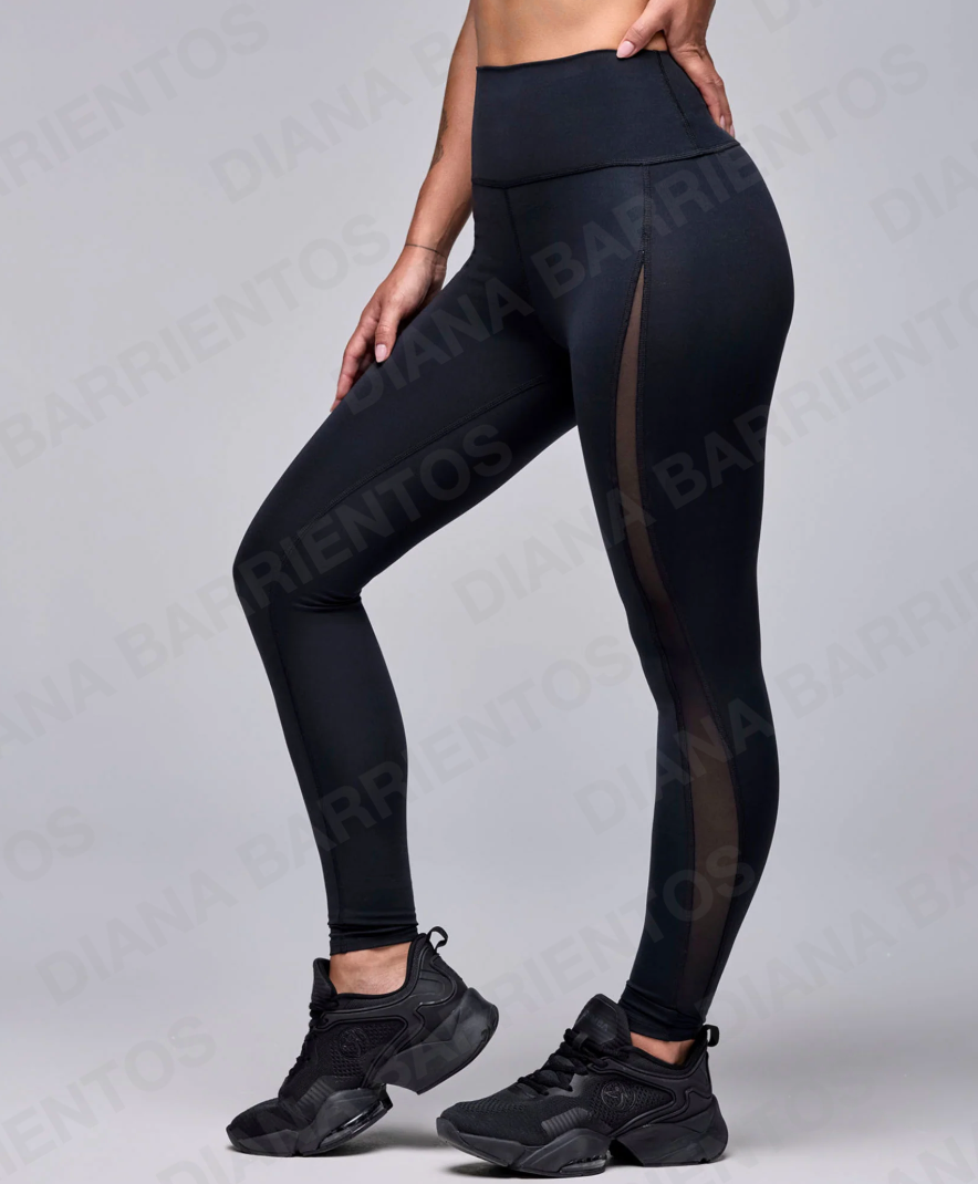 STRONG iD High Waisted Ankle Legging With Mesh Insert Bold Black