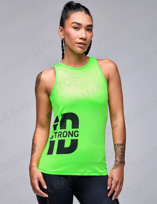 STRONG iD Fitted High Neck Waist Length Tank Get in Lime