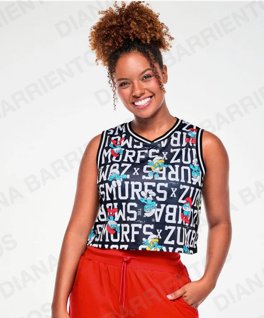 Zumba X The Smurfs Crop Loose Tank Black/White