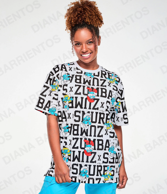 Zumba X The Smurfs Unisex Oversized Top White/Black