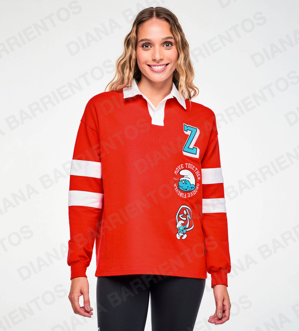 Zumba X The Smurfs Long Sleeve Polo Fuego Red