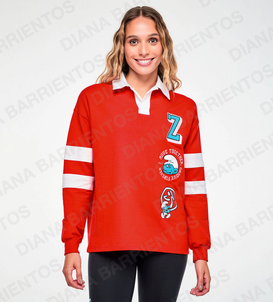 Zumba X The Smurfs Long Sleeve Polo Fuego Red