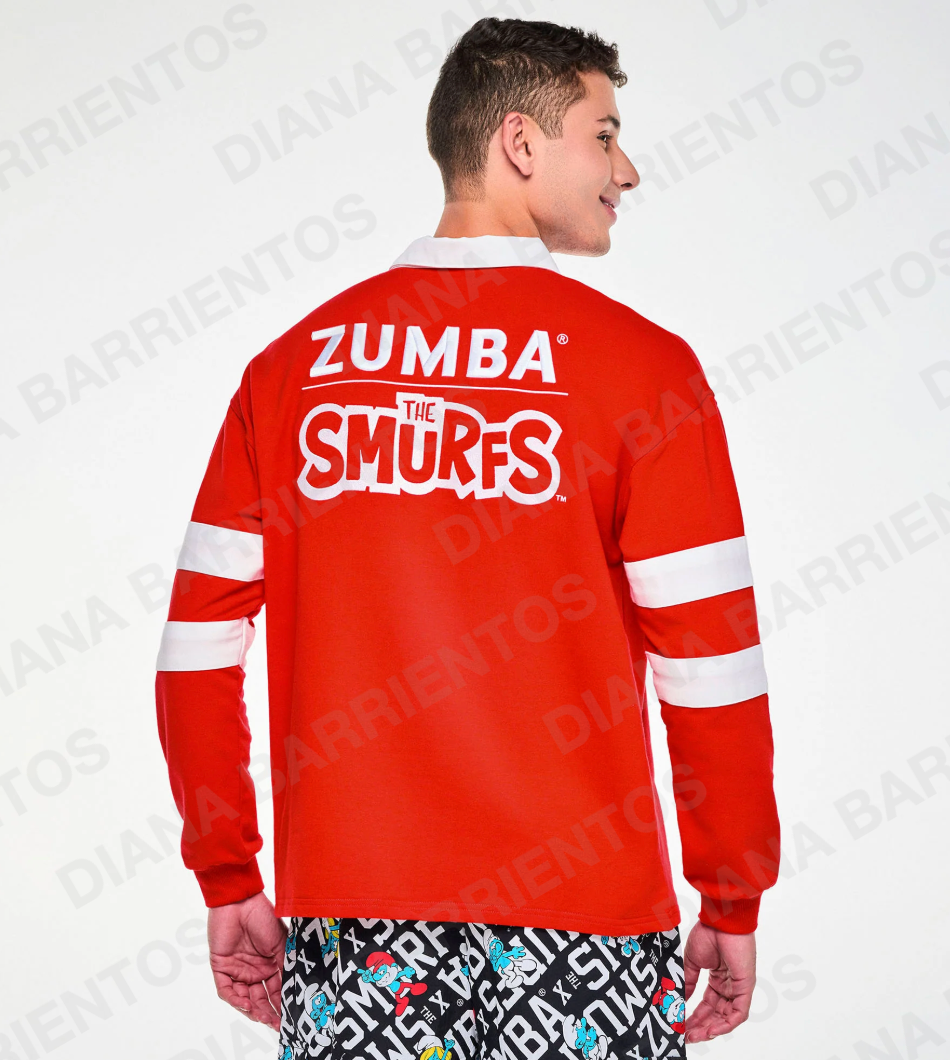 Zumba X The Smurfs Long Sleeve Polo Fuego Red