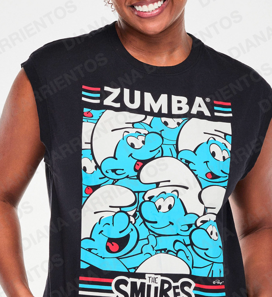 Zumba X The Smurfs Extended Shoulder Loose Tank Bold Black