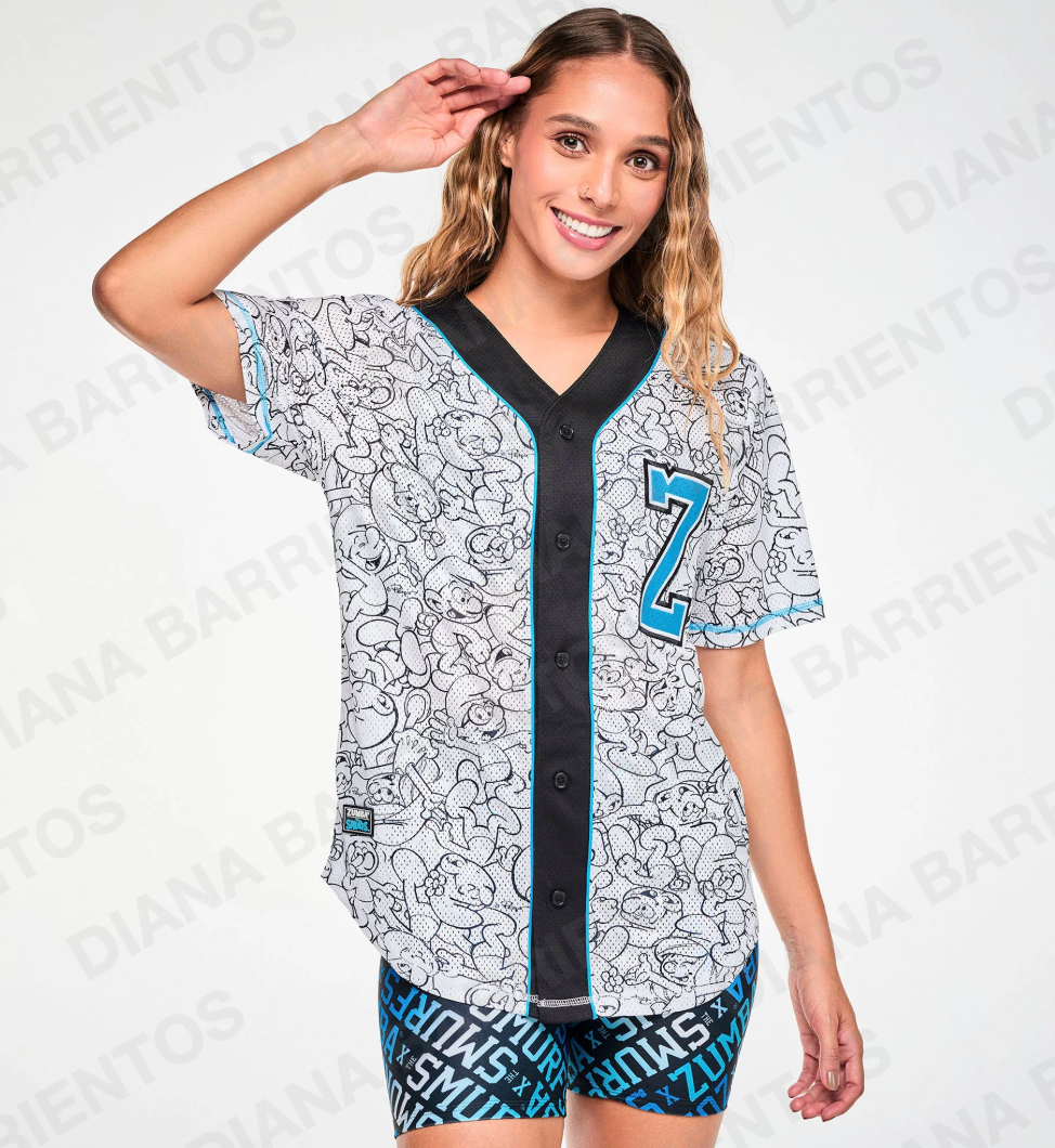 Zumba X The Smurfs Baseball Button Up White/Black