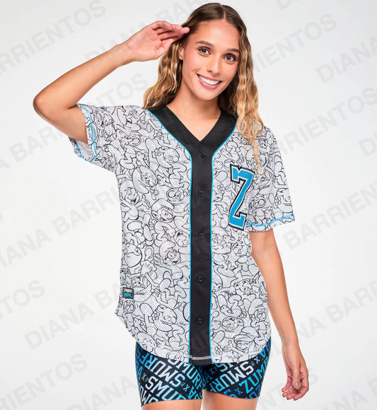 Zumba X The Smurfs Baseball Button Up White/Black