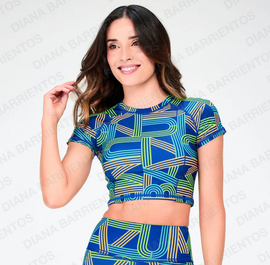Disco Soul Cap Sleeve Crop Top - Blue/Orange