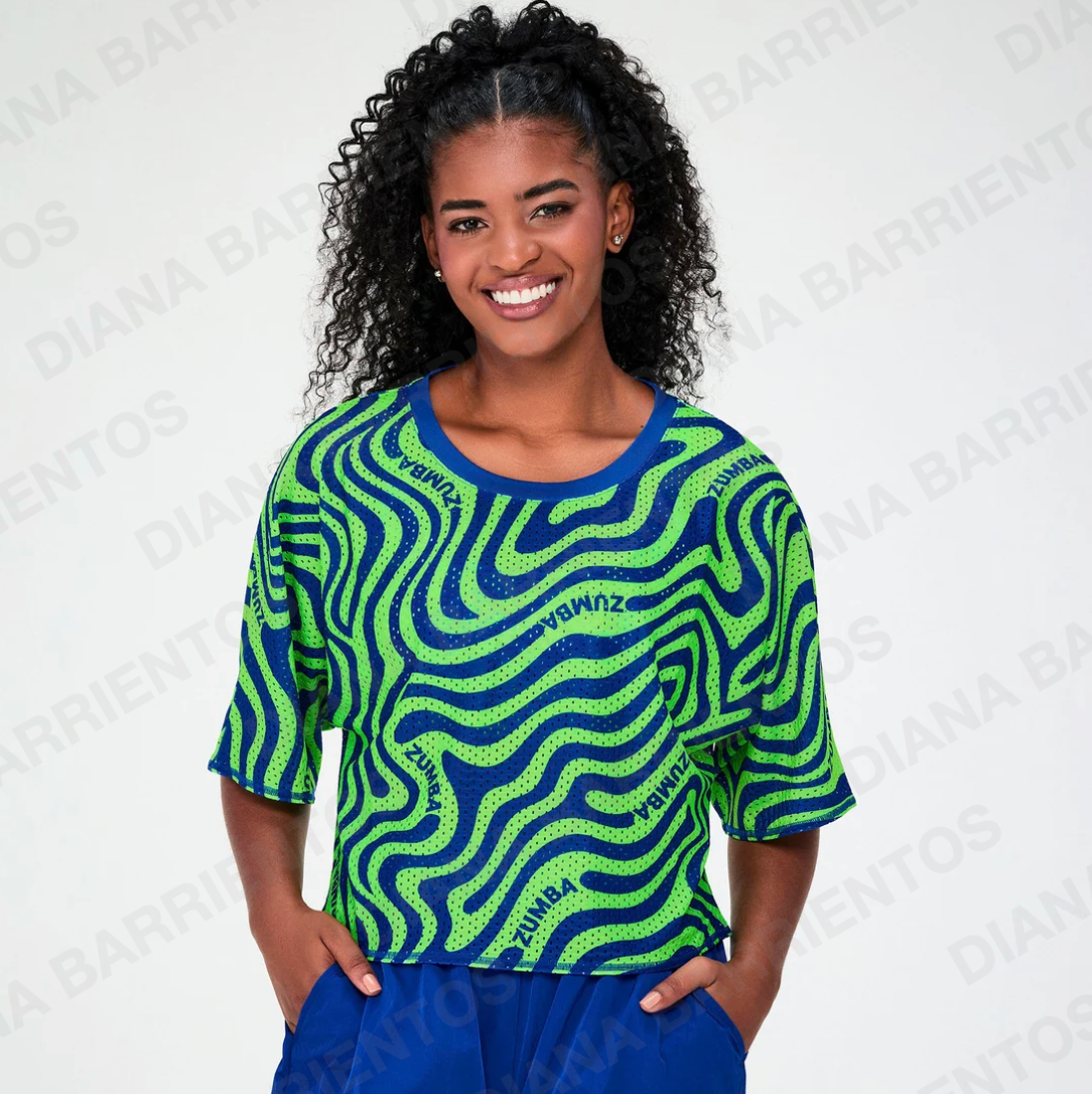 Disco Soul Mesh Boxy Crop Top - Green/Blue