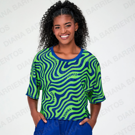 Disco Soul Mesh Boxy Crop Top - Green/Blue
