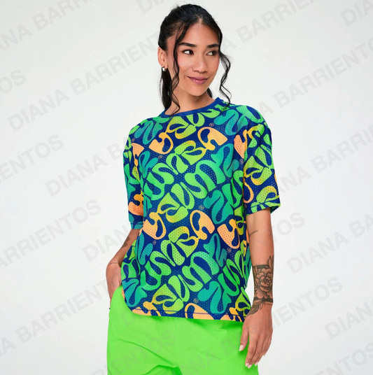 Disco Soul Mesh Boxy Top With Side Slits - Blue/Green