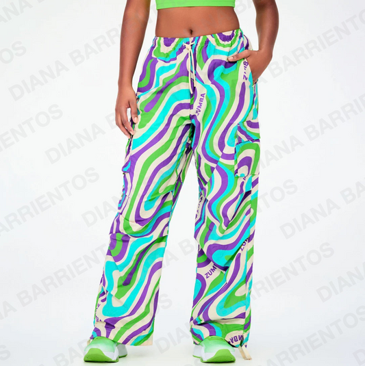 Disco Soul Woven Oversized Cargo Pants - Green/Blue