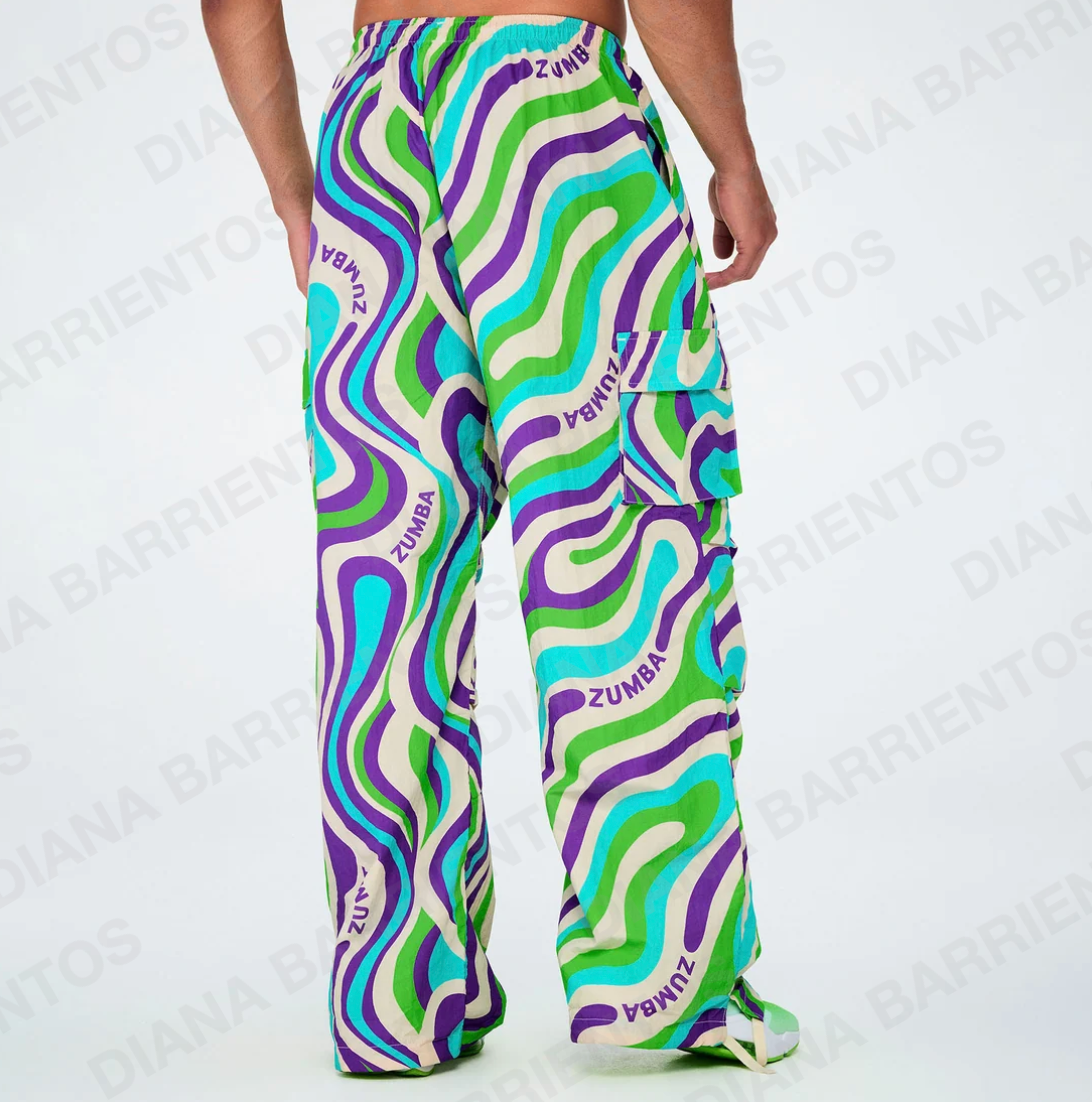 Disco Soul Woven Oversized Cargo Pants - Green/Blue