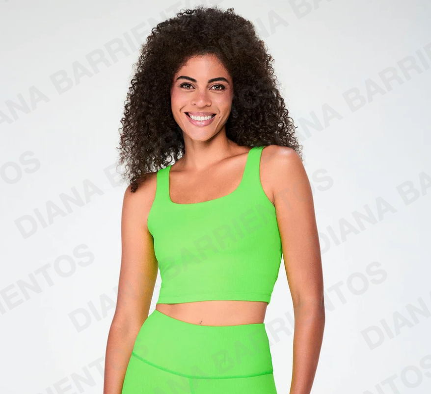 Disco Soul Crop Tank With Shelf Bra - Lime
