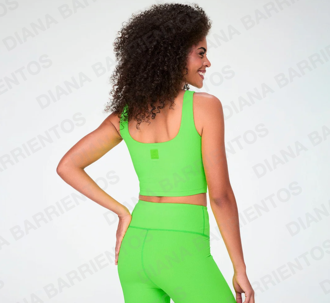 Disco Soul Crop Tank With Shelf Bra - Lime