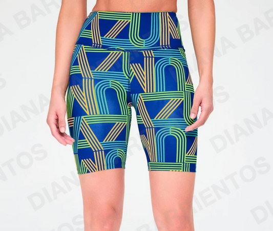 Disco Soul High Waisted Biker Shorts - Blue/Orange