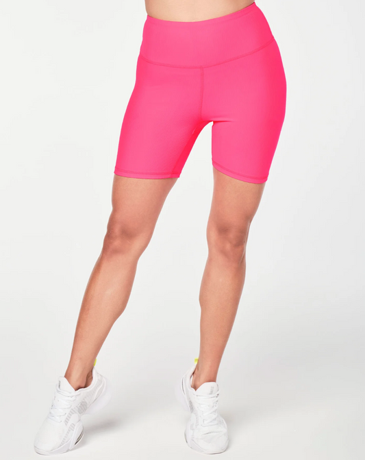 Zumba Prep High Waisted Rib Biker Shorts - Pink Happy Large
