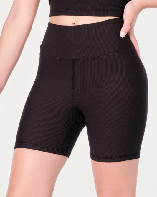 Zumba Prep High Waisted Rib Biker Shorts - Bold Black